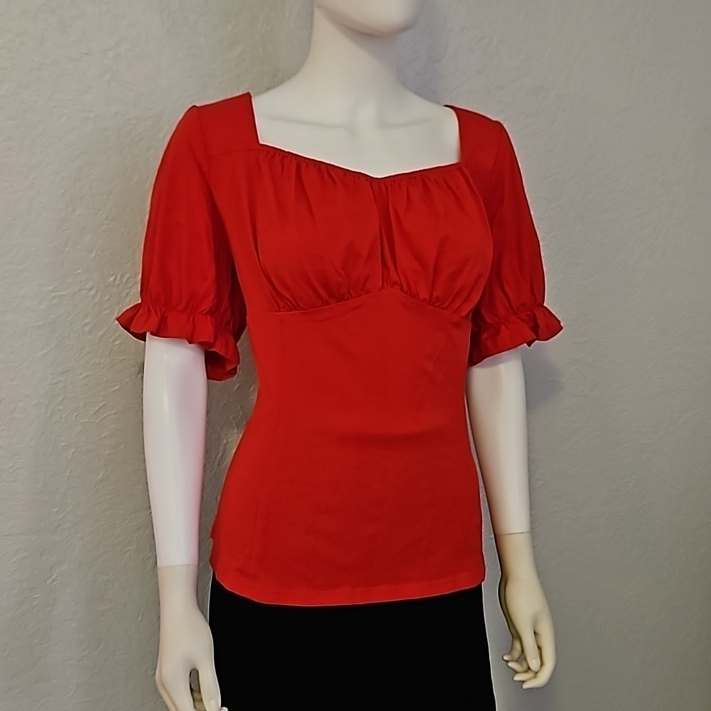 BELLE POQUE Retro Red Puff Sleeve Castlecore Blouse - Picture 2 of 8
